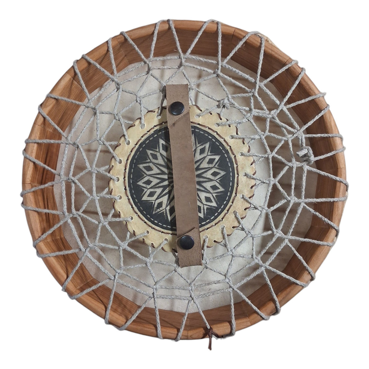 Tambour artisanal peau de Bouc 35cm — Gravure Mandala 2