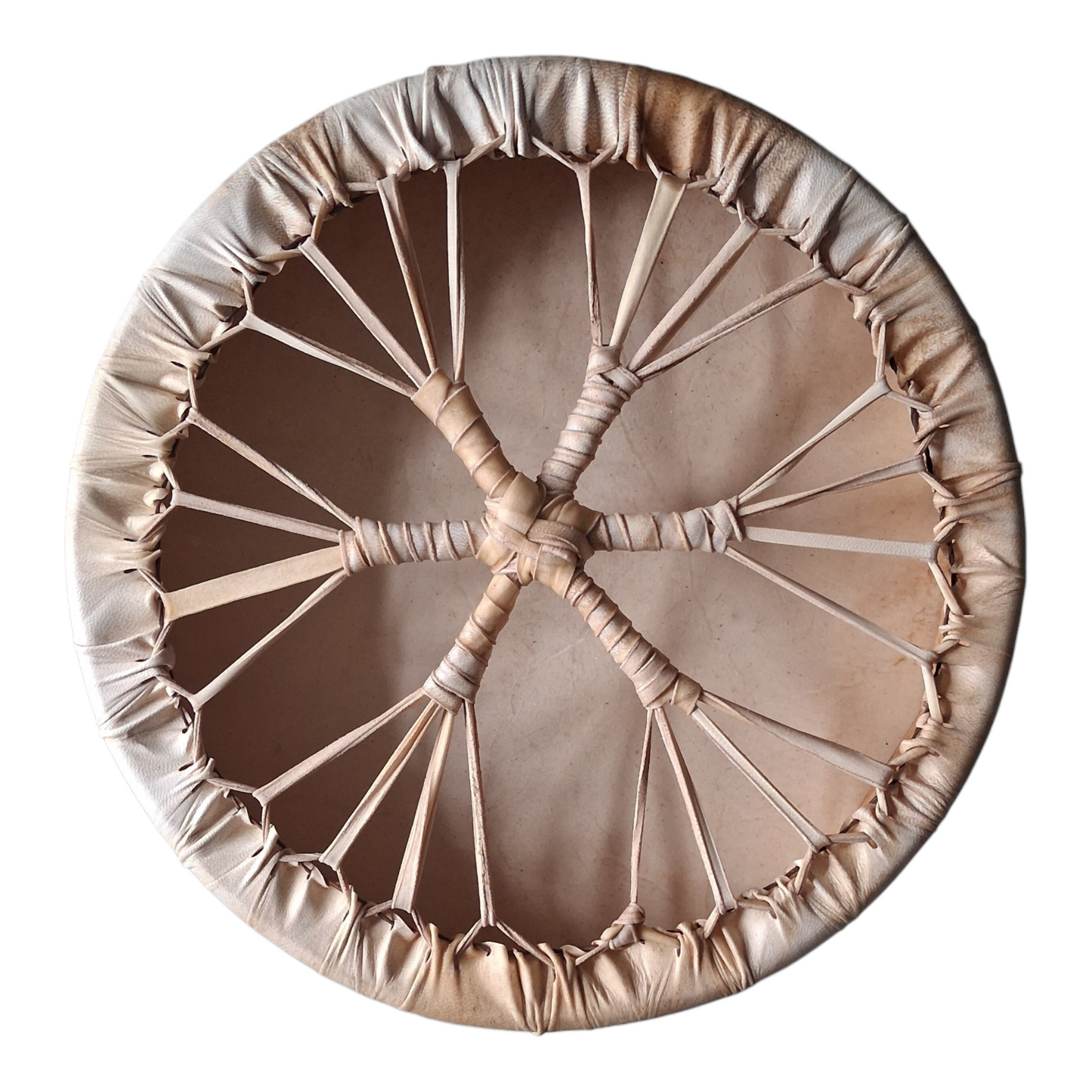 Tambour Chamanique Pyrénéen artisanal peau de bouc 42cm poignée en étoile - Tambours Sacrés Pays Basque