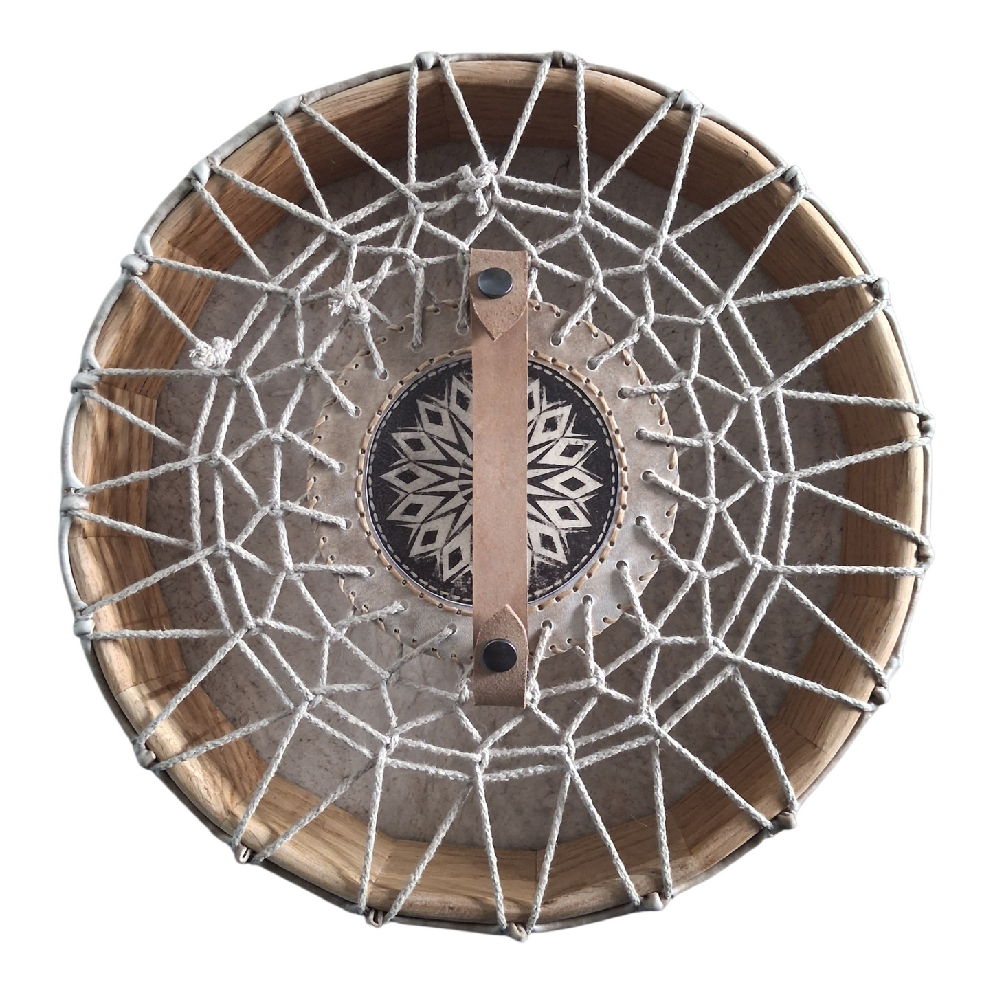 Tambour chamanique pyrénéen artisanal peau de cheval 38 cm gravure Mandala 2 - Tambours Sacrés Pays Basque