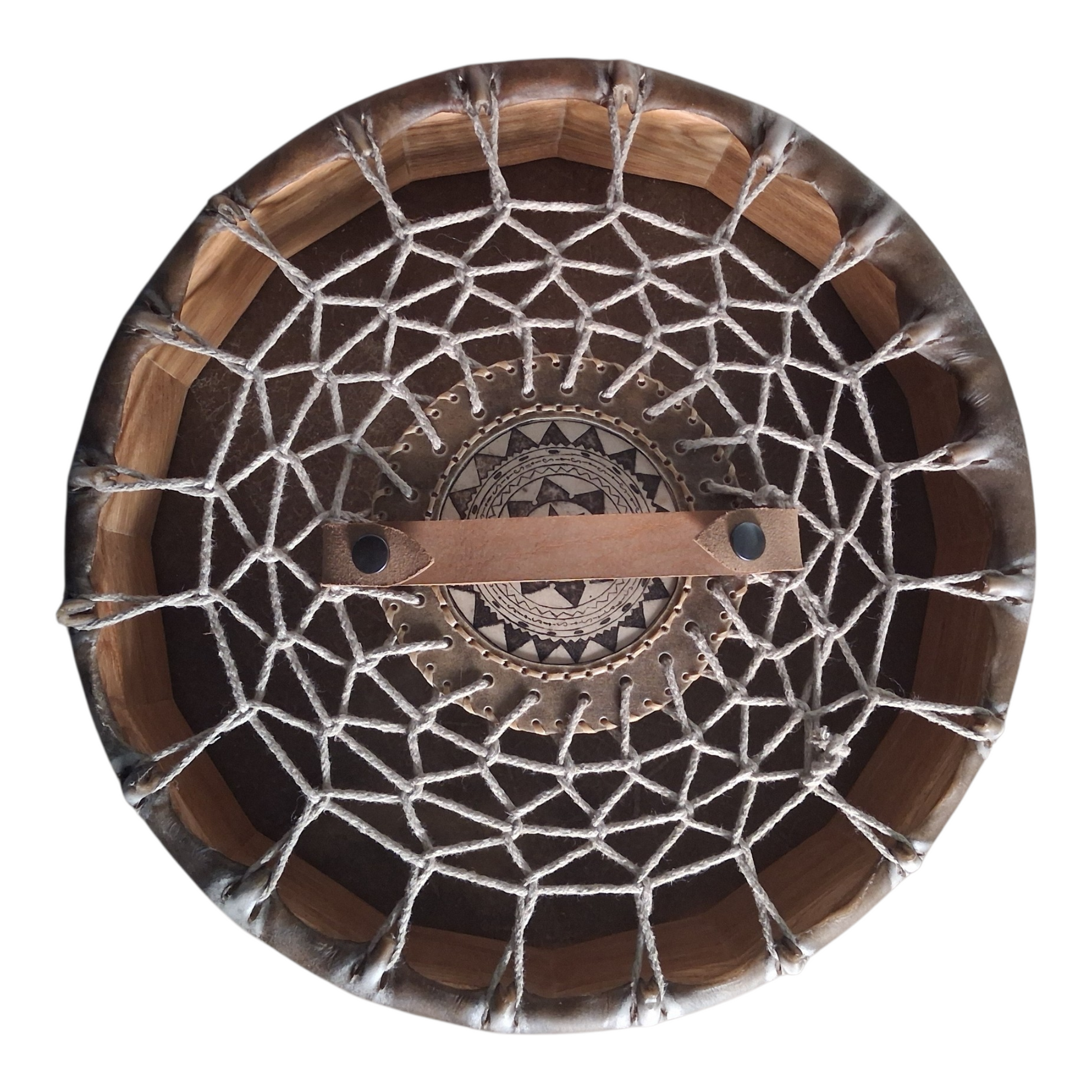 Tambour chamanique pyrénéen artisanal peau de cheval 38 cm gravure Mandala 1 - Tambours Sacrés Pays Basque