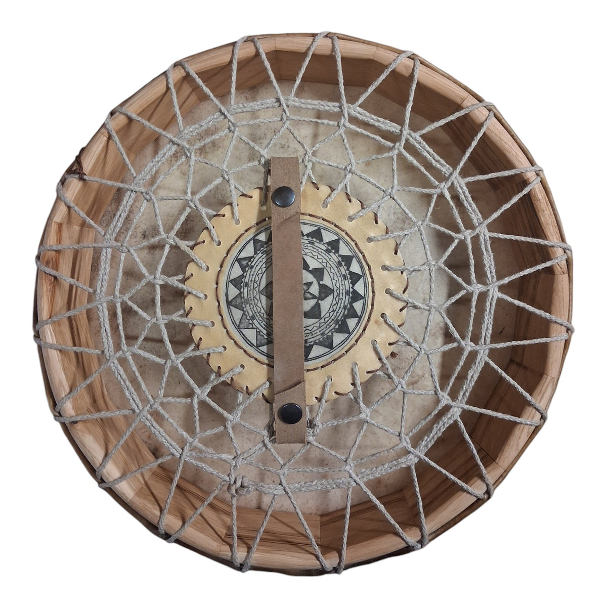 Tambour artisanal peau de Cerf 38cm — Gravure Mandala 1