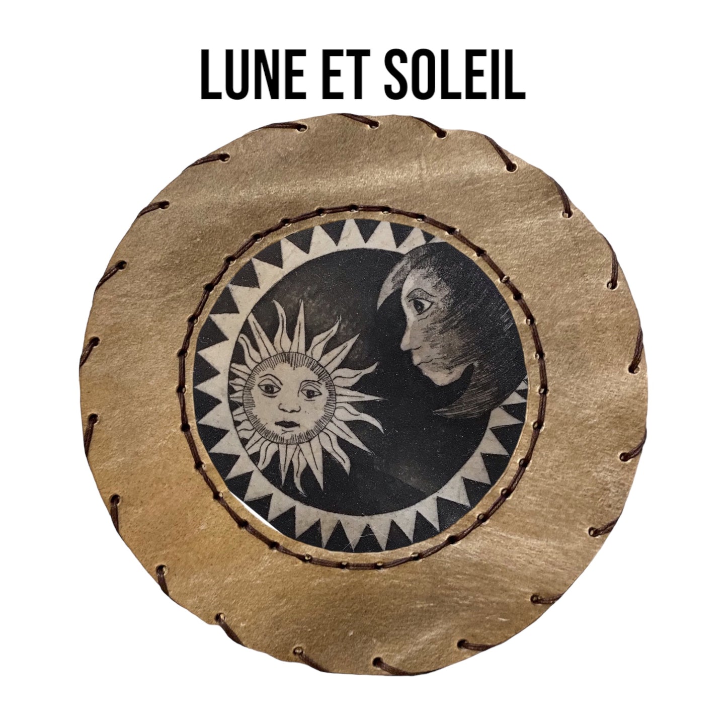 Lune & Soleil gravure artisanale sur tambour pyrénéen et artisanal - Tambours Sacrés Pays Basque